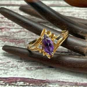 Vintage 10k Yellow Gold Diamond and Purple Amethyst Ring Layaway Available