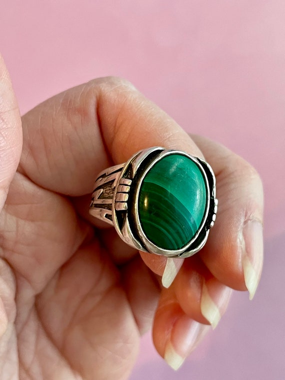 Nice Unisex Southwestern Sterling Silver and Gree… - image 3