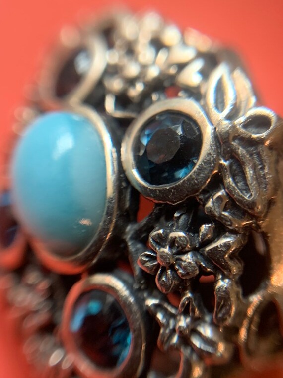 Ornate Sterling Silver and Larimar Blue Ring - image 3