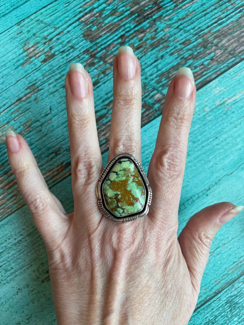 Absolutely Stunning Sterling Silver & Carico Lake Turquoise Navajo Native American Huge Vintage Ring Layaway Available image 3