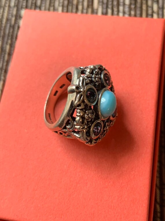 Ornate Sterling Silver and Larimar Blue Ring - image 5