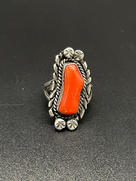 Amazing Navajo Sterling Silver & Blood Red Coral … - image 1