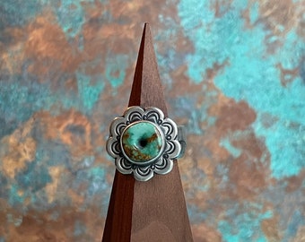 Pretty Royston Turquoise & Sterling Silver Native American Navajo Coin Band Ring Layaway Available