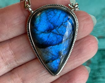 Sterling Silver and Labradorite Necklace Paperclip Style Chain