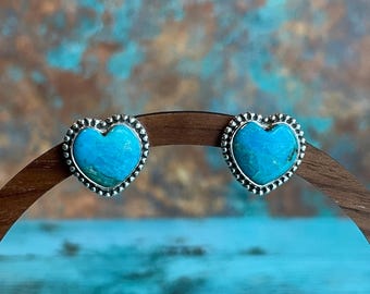 Beautiful Southwestern Style Sterling Silver And Turquoise Heart Earrings