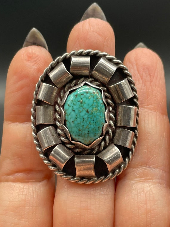 Large Amazing Navajo Sterling Silver and Turquois… - image 2