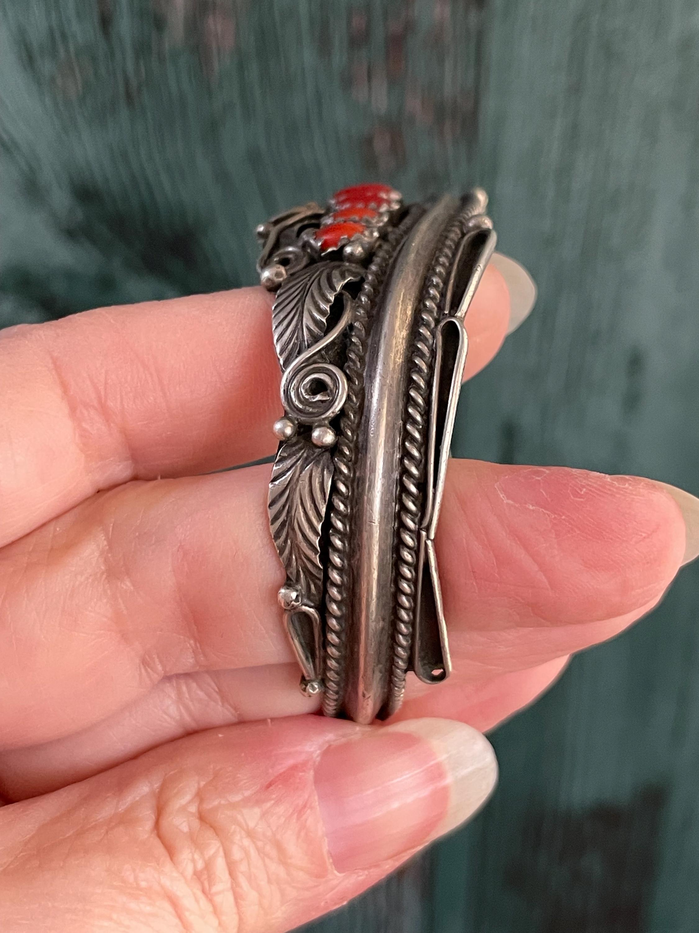 Navajo Vintage Sterling Silver and Red Coral Cuff Bracelet Layaway ...