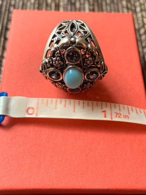 Ornate Sterling Silver and Larimar Blue Ring - image 7