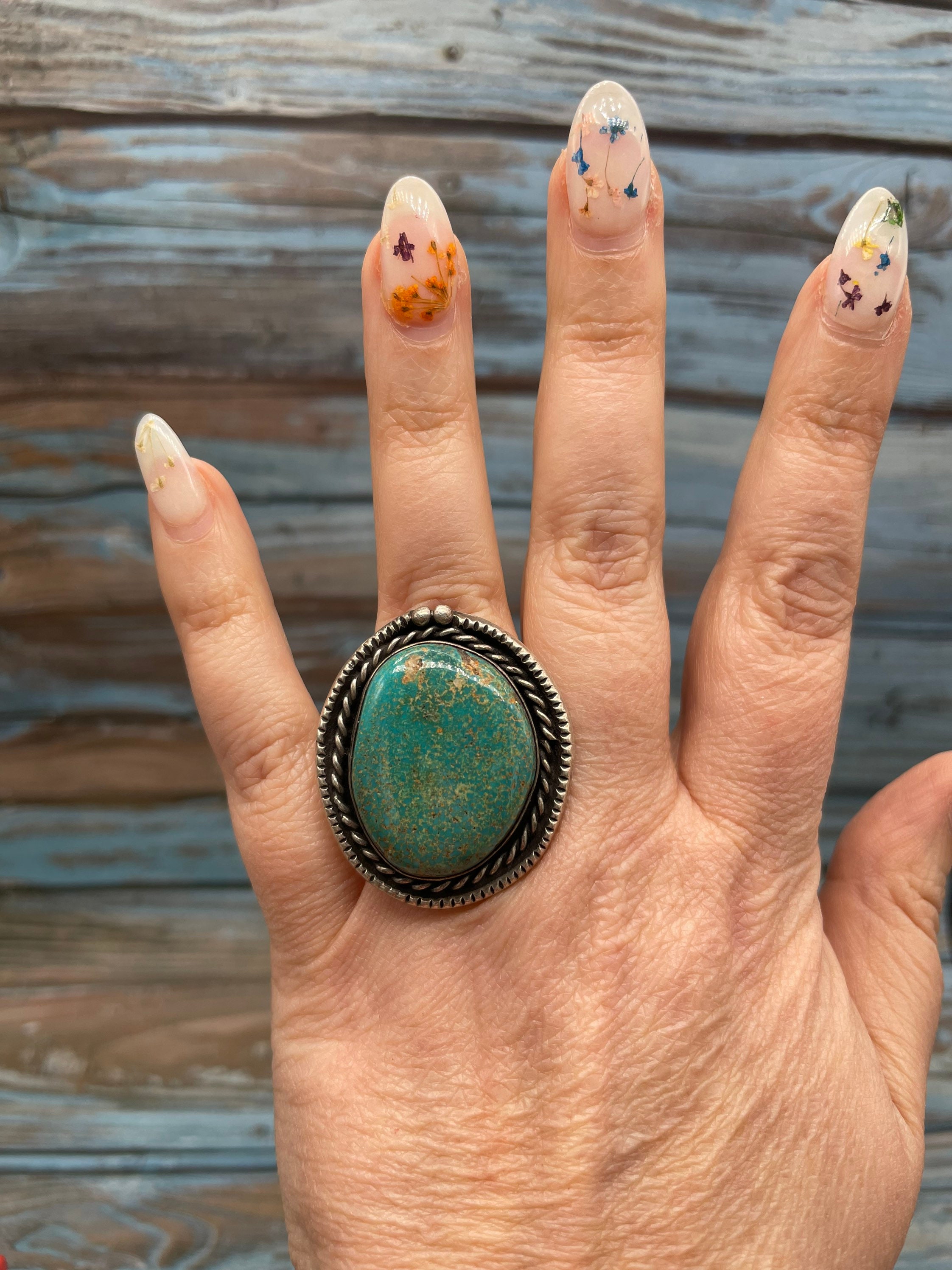 S925 Sterling Silver Turquoise Ring Men's Blue Turquoise