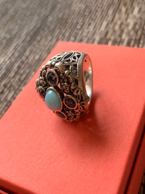 Ornate Sterling Silver and Larimar Blue Ring - image 4