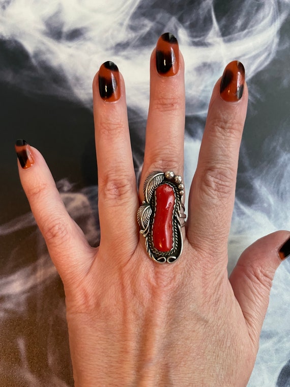 Amazing Navajo Sterling Silver & Blood Red Coral … - image 1