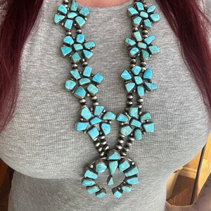 Colossal Cheif Turquoise Sterling Silver Squash Blossom Necklace Colossal Cheif Turquoise Sterling Silver Squash Blossom Necklace