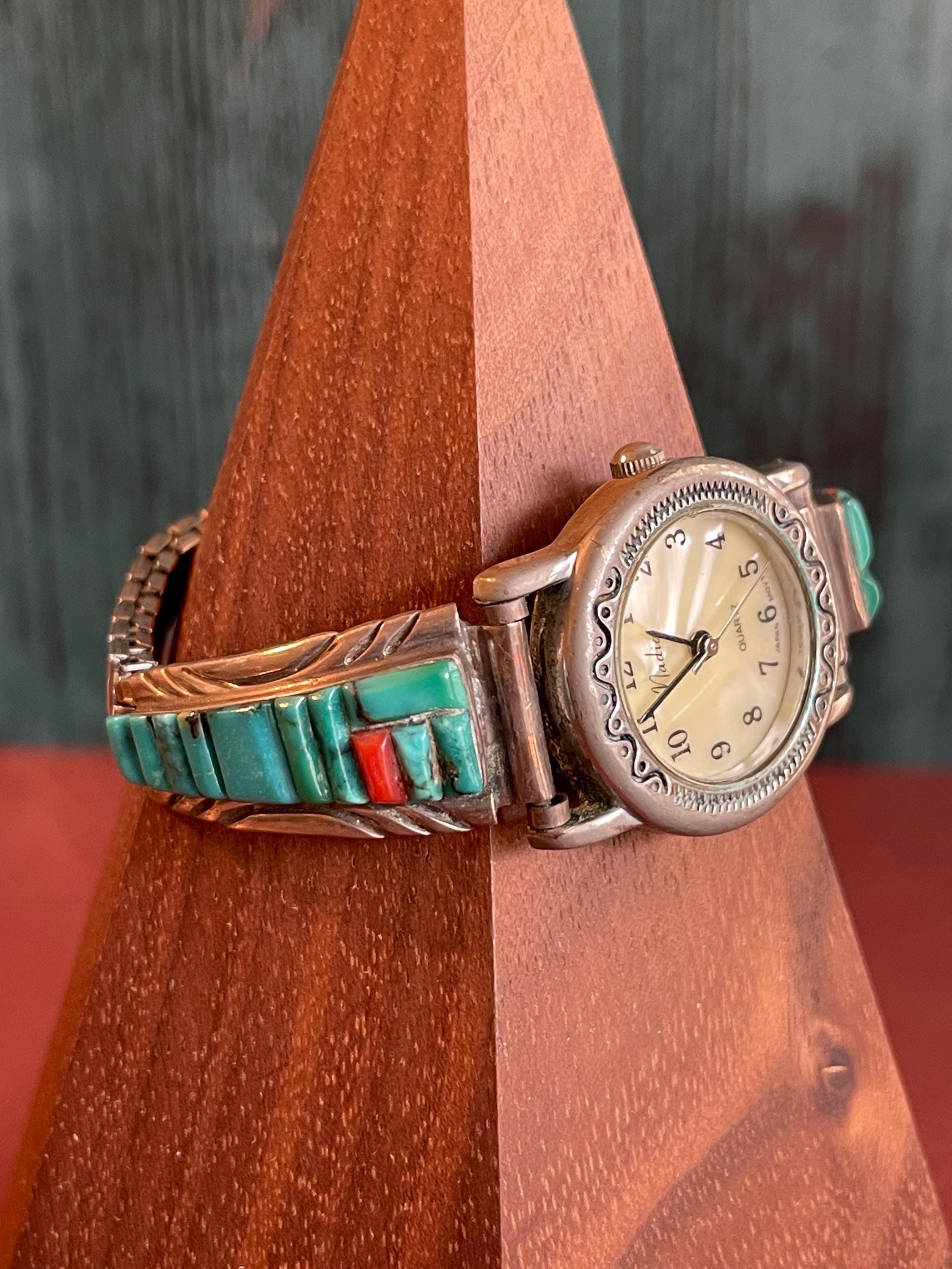 Vintage Sterling Silver Turquoise Coral Watch Tips 