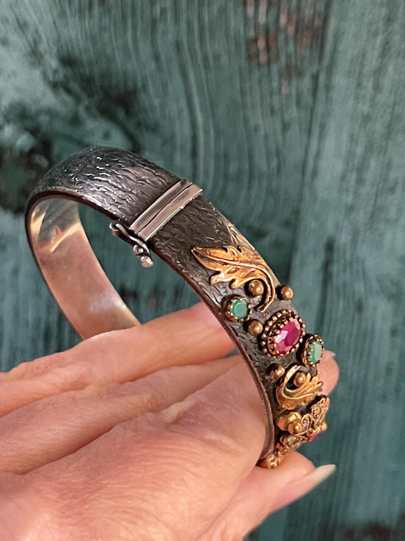 Oxidized Sterling Silver Ruby and Emerald Vintage… - image 5