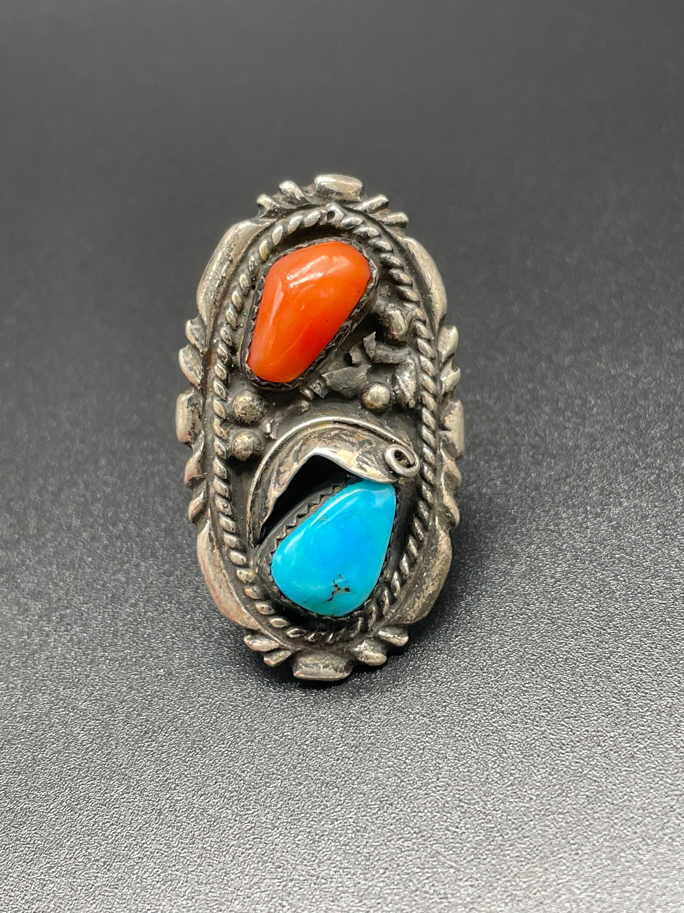 Massive Navajo Sterling Silver and Stunning Turquoise and Coral Signed ...