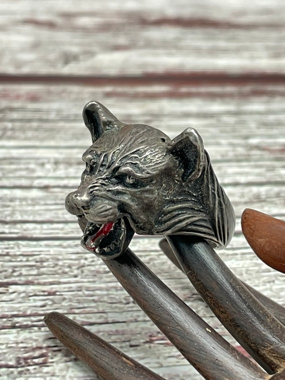 Vintage Sterling Silver and Red Enamel Tongue Puma