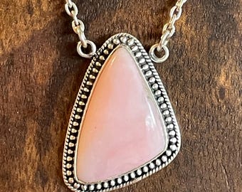 Beautiful Sterling Silver & Pink Opal Bar Necklace