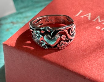 James Avery Sterling Silver Heart and Flower Vines Pinky Ring Layaway Available Comes with Avery Box