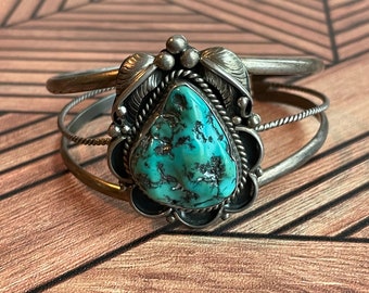 Vintage Sterling Silver & Green Turquoise Navajo Beautiful Cuff Bracelet Layaway Available