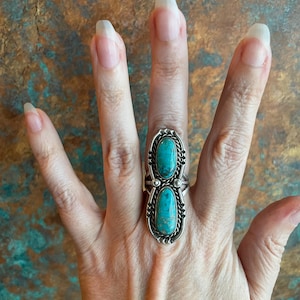 Long Navajo Sterling Silver and Stunning Turquoise Ring Vintage Layaway Available