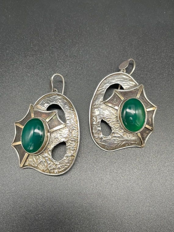 Sterling Silver and Green Aventurine  Spiderweb D… - image 1