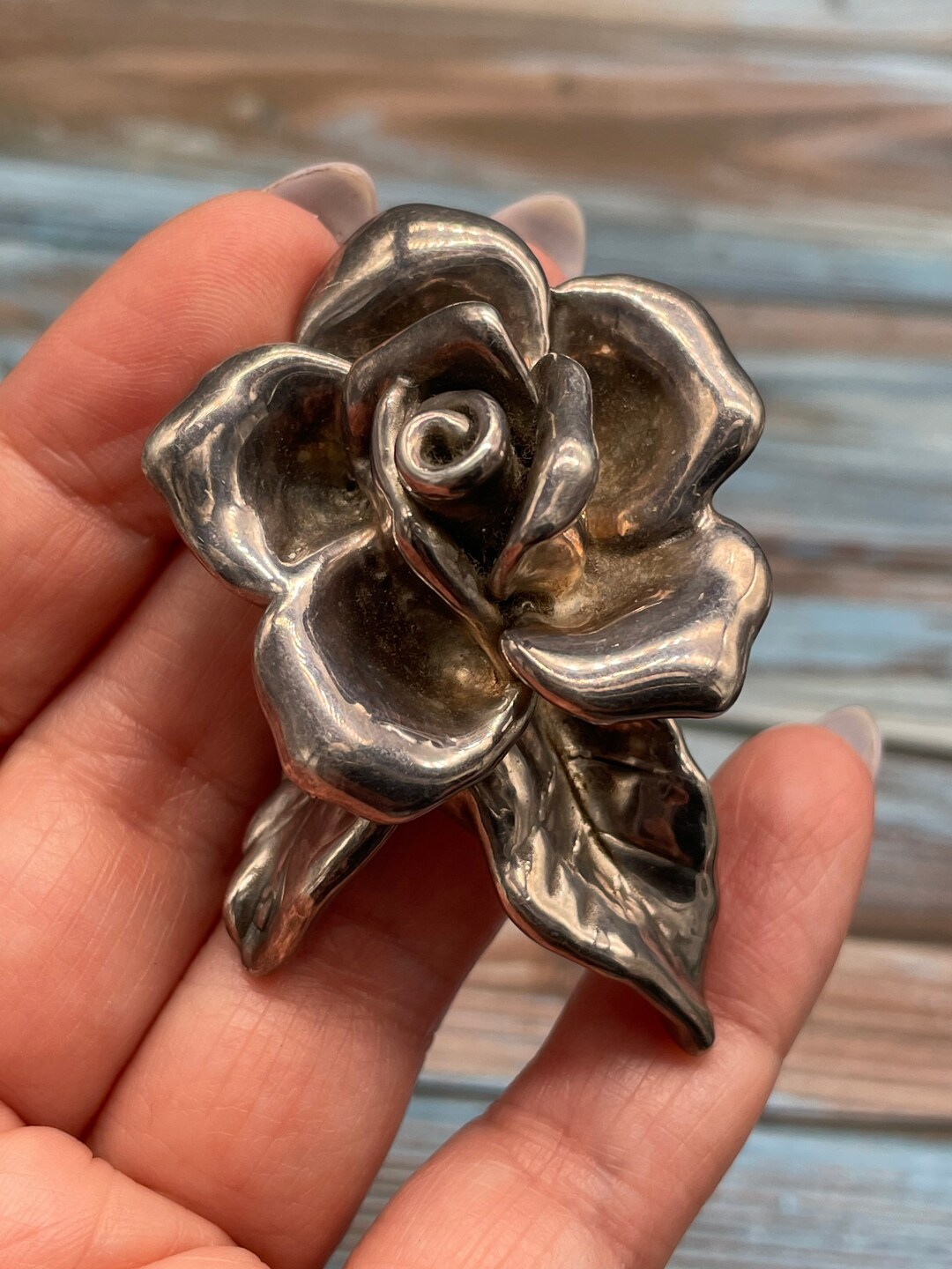 Chunky Sterling Silver Rose Pin or Pendant for Necklace Stunning Etsy