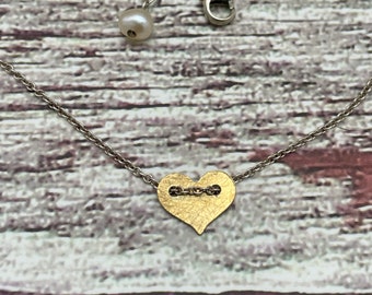 Sterling Silver and Tiny Gold Heart Necklace