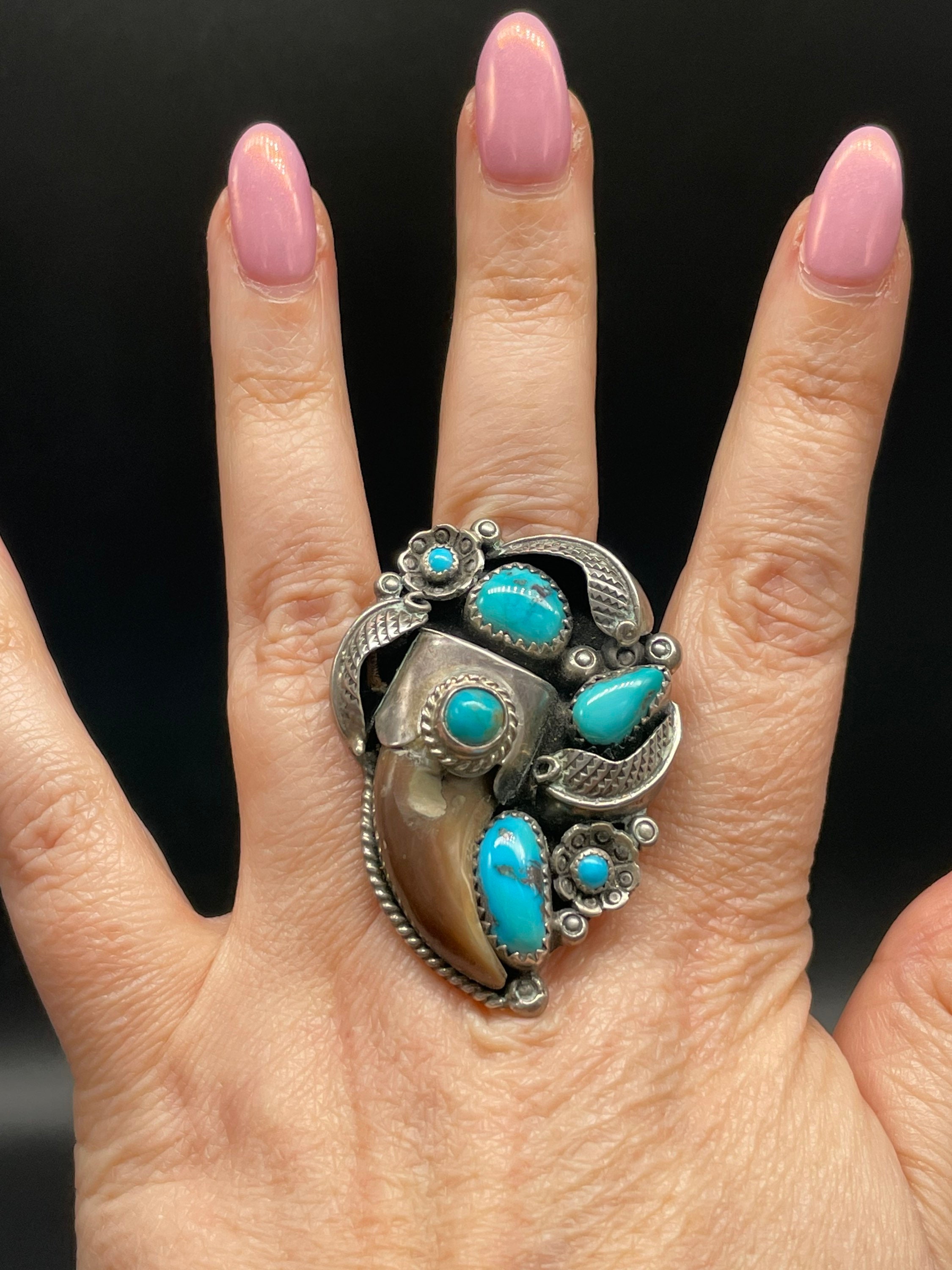 Navajo Sterling Silver and Stunning Blue Kingman Turquoise Ring Vintage ...