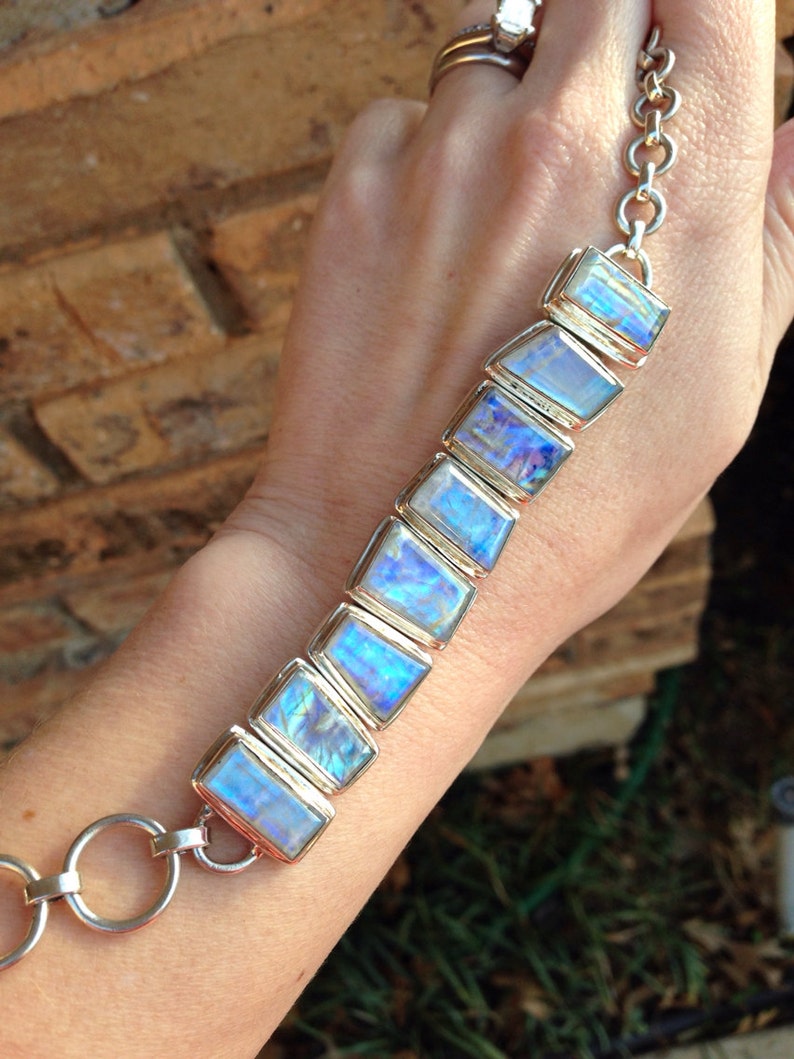 Most Amazing Blue Flash Moonstone & Sterling Silver Bracelet Ever Just Stunning Layaway Available image 1