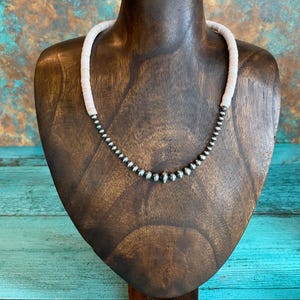 Sterling Silver and Pink Conch Navajo Pearls Necklace