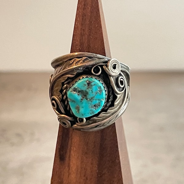 Big Native American Sterling Silver & Blue Turquoise Mens Ring Vintage Layaway Available