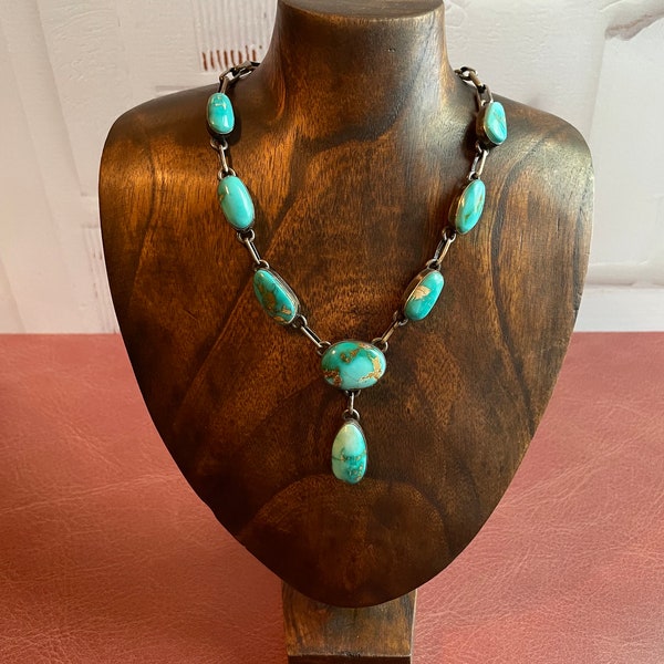 Stunning Signed Turquoise and Sterling Silver Lariat Necklace Layaway Available