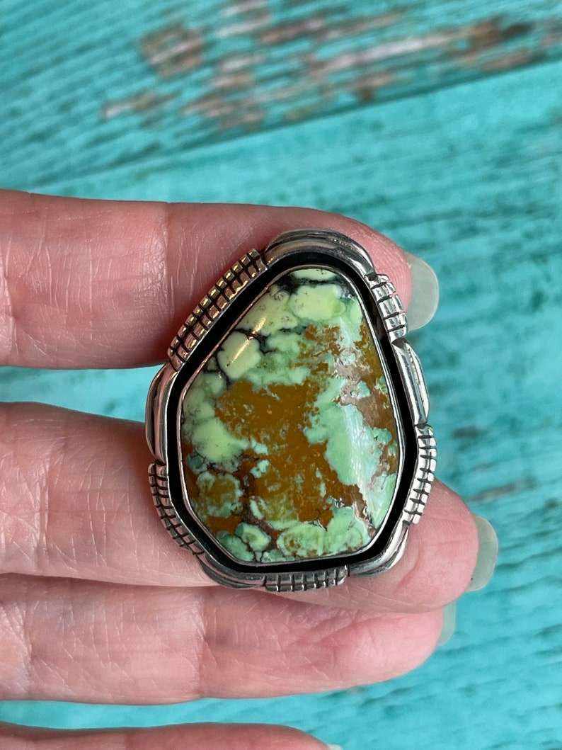 Absolutely Stunning Sterling Silver & Carico Lake Turquoise Navajo Native American Huge Vintage Ring Layaway Available image 4