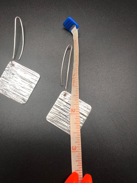 Large Sterling Silver Square Dangle Earrings - image 2