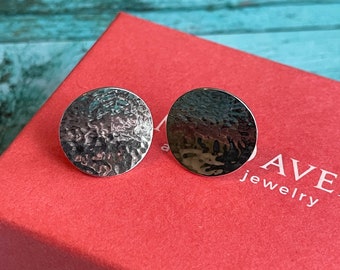 James Avery Hammered Disc Post Earrings Sterling Silver 925 Retired with Box