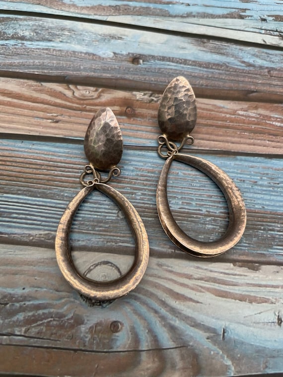 Big Hammered Sterling Silver Clip On Loop Earrings