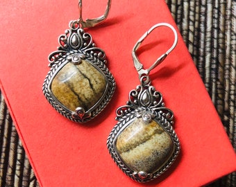 Sterling Silver And Jasper Designer Dangle NOA Earrings