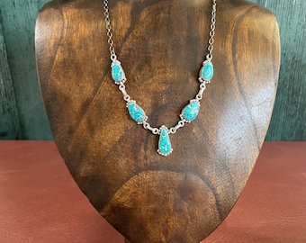 Pretty Sterling Silver and White Water Turquoise Southwestern Drop Necklace