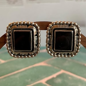 Vintage Carol Felley Large Sterling Silver and Black Onyx Earrings 1995