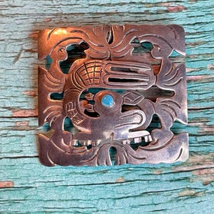 Old Cuzco Peruvian Animal Sterling Silver Turquoise Pendant or Pin Pendant