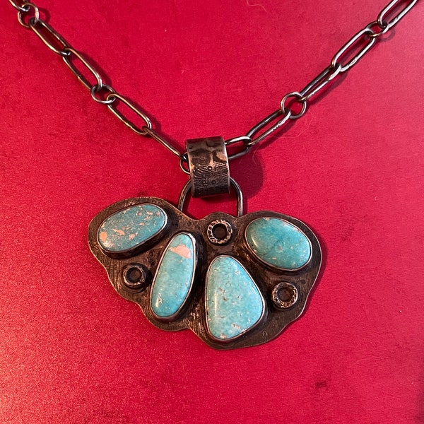 Wow! Sterling Silver and Beautiful Turquoise Pendant on Paper Clip Link Chain Necklace Layaway Available