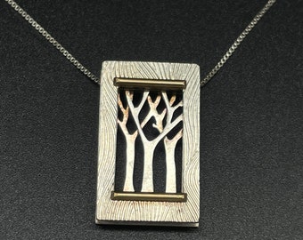 Artisan 3D Tree Necklace Sterling Silver and Gold Layaway Available