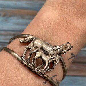 Beautifully Detailed Vintage Sterling Silver Horse with Baby Cuff Bracelet image 2