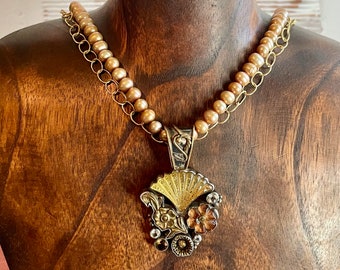 MARS AND VALENTINE Echo of the Dreamer Very Fine Sterling Silver Bronze and Pearl Necklace Stunning!