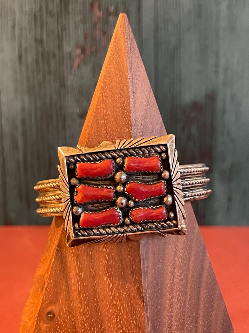 Navajo Vintage Sterling Silver and Red Coral Cuff Bracelet Layaway ...