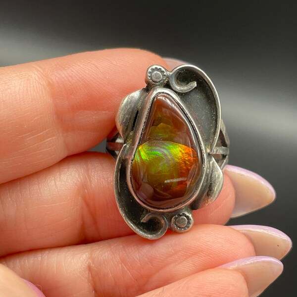 Stunning Native American Sterling Silver and Fire Agate Ring Signed Handmade Vintage Layaway Available