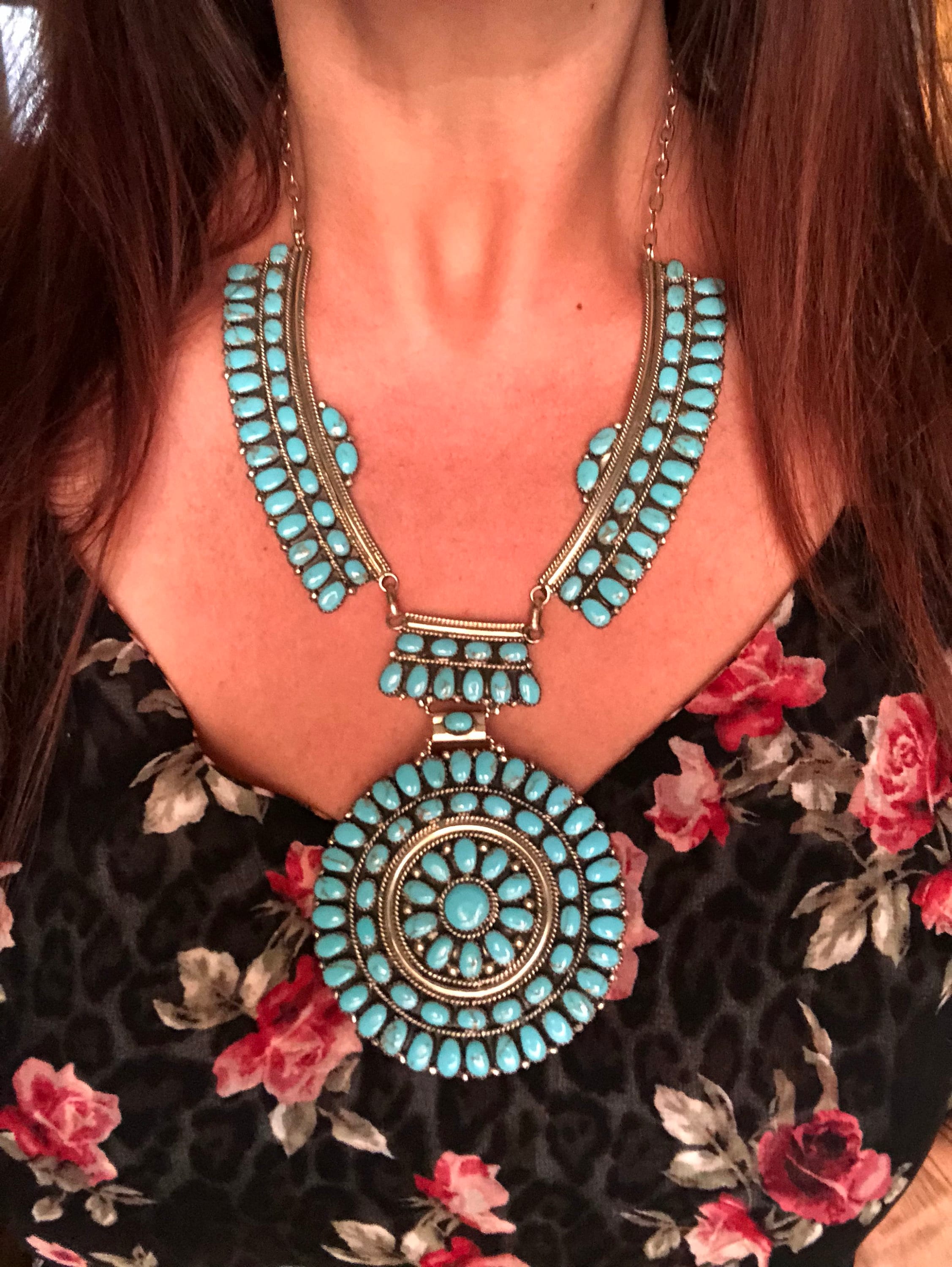 Huge Signed JULIANA WILLIAMS JW Navajo Turquoise Squash Blossom