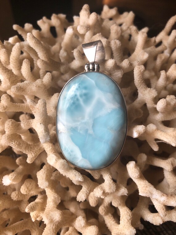 Sterling Silver & Natural Larimar Blue Pendant