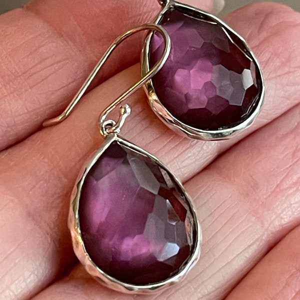 Ippolita Rock Candy Double Sided Purple “Boysenberry” Quartz, Mother of Pearl and Sterling Silver Dangle Earrings Absolutely Perfect