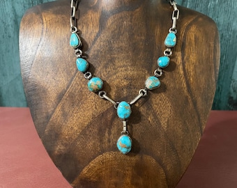 Pretty Signed Chatfields Turquoise and Sterling Silver Lariat Necklace Layaway Available